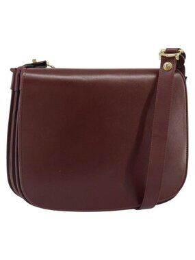 Authentic CARTIER Must Line Shoulder Bag Leather Bordeaux Gold